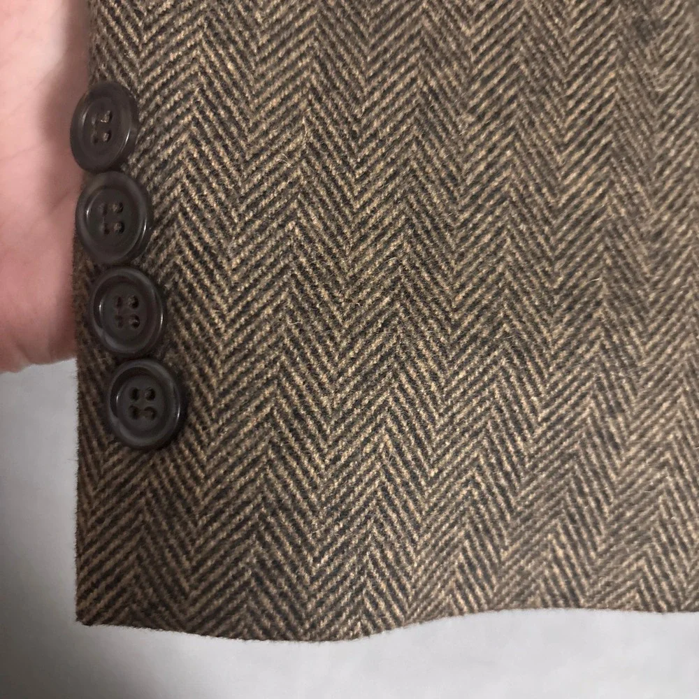Vintage Gianfranco Ruffini Sport Coat 44L Brown Herringbone Camel Hair Tweed